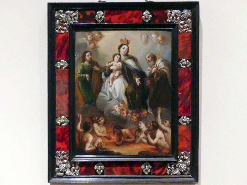 Juan Francisco de Aguilera (1720), Unsere Liebe Frau auf dem Berge Karmel und die Armen Seelen mit dem heiligen Josef und dem Propheten Elia, New York, Metropolitan Museum of Art (Met), Saal 749, um 1720