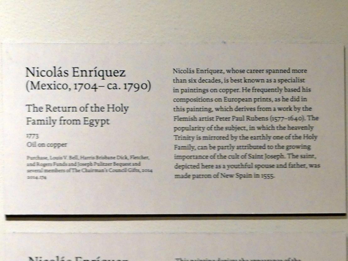 Nicolás Enríquez (1773), Die Rückkehr der Heiligen Familie aus Ägypten, New York, Metropolitan Museum of Art (Met), Saal 749, 1773, Bild 2/2