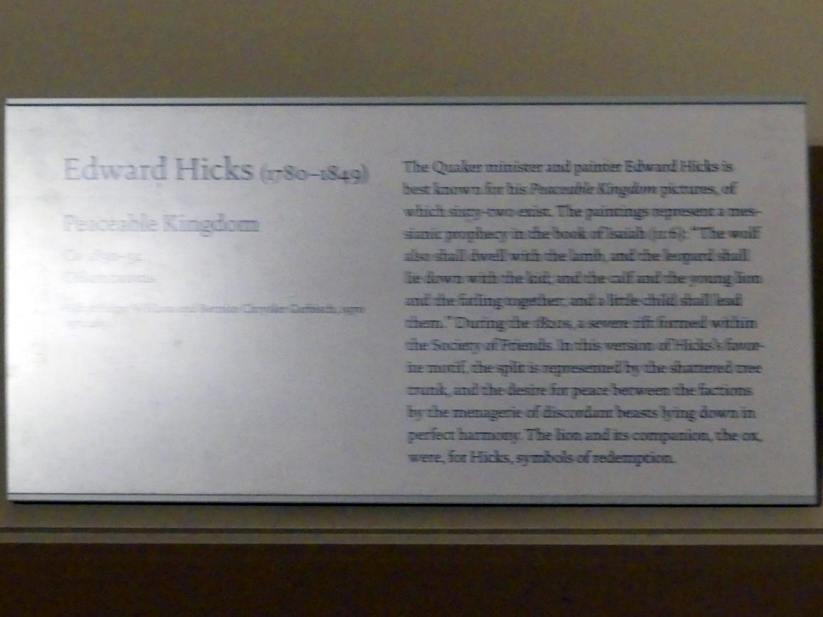 Edward Hicks (1825–1836), Das Königreich des Friedens, New York, Metropolitan Museum of Art (Met), Saal 751, um 1830–1832, Bild 2/2