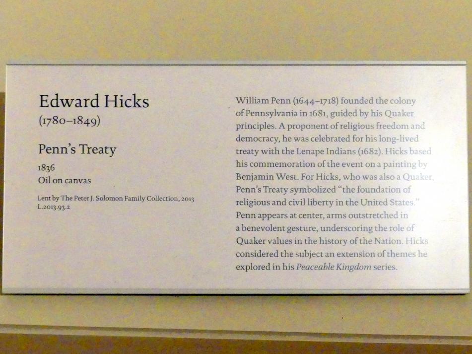 Edward Hicks (1825–1836), Penns Verhandlungen, New York, Metropolitan Museum of Art (Met), Saal 751, 1836, Bild 2/2
