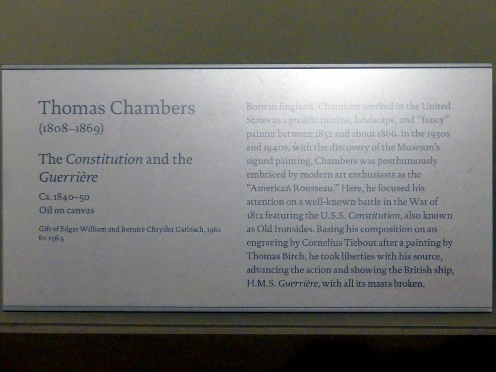Thomas Chambers (1842–1851), Die "Constitution" und die "Guerriere", New York, Metropolitan Museum of Art (Met), Saal 751, um 1840–1850, Bild 2/2