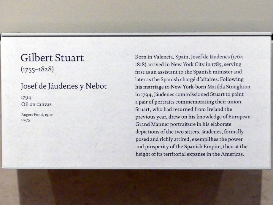 Gilbert Stuart (1794–1802), Josef de Jaudenes y Nebot, New York, Metropolitan Museum of Art (Met), Saal 755, 1794, Bild 2/2
