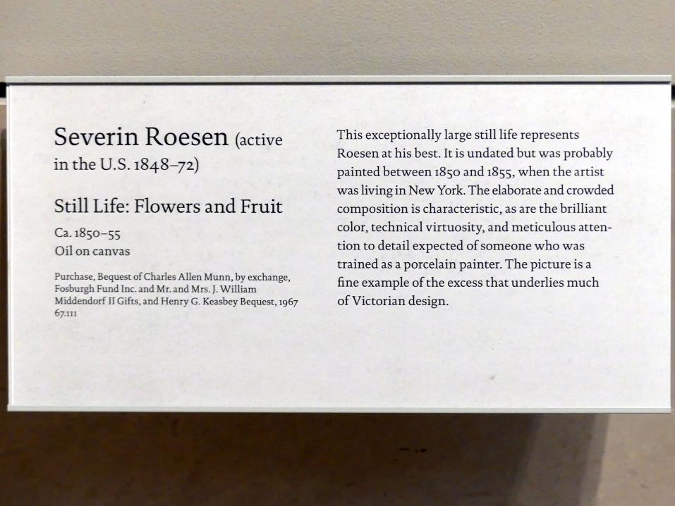 Severin Roesen (1852), Stillleben: Blumen und Obst, New York, Metropolitan Museum of Art (Met), Saal 756, um 1850–1855, Bild 2/2