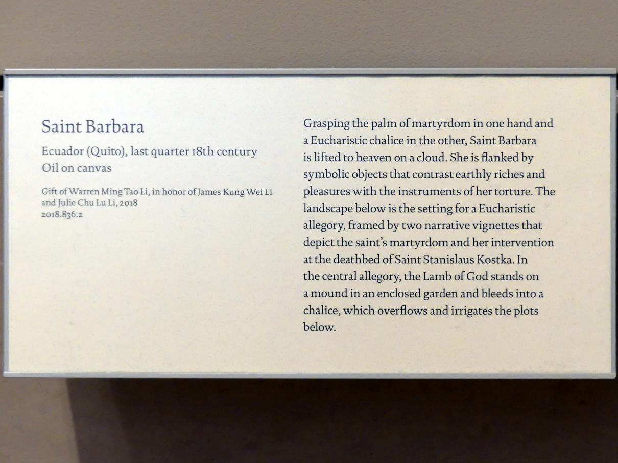 Heilige Barbara, New York, Metropolitan Museum of Art (Met), Saal 757, Letztes Viertel 18. Jhd., Bild 2/2