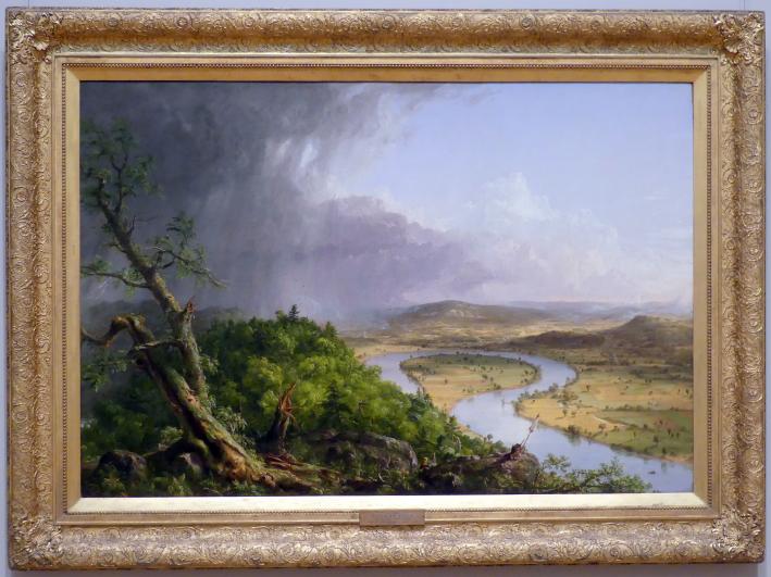 Thomas Cole (1828–1848), Blick vom Mount Holyoke, Northampton, Massachusetts, nach einem Gewitter – die Flussbiegung, New York, Metropolitan Museum of Art (Met), Saal 759, 1836, Bild 1/2