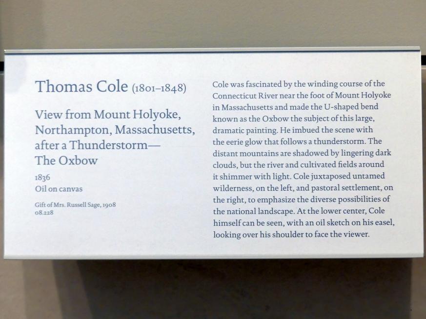 Thomas Cole (1828–1848), Blick vom Mount Holyoke, Northampton, Massachusetts, nach einem Gewitter – die Flussbiegung, New York, Metropolitan Museum of Art (Met), Saal 759, 1836, Bild 2/2