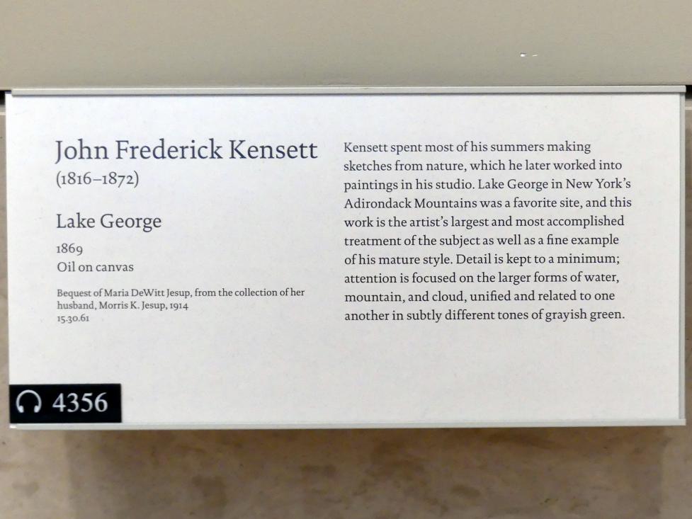 John Frederick Kensett (1852–1872), Lake George, New York, Metropolitan Museum of Art (Met), Saal 761, 1869, Bild 2/2