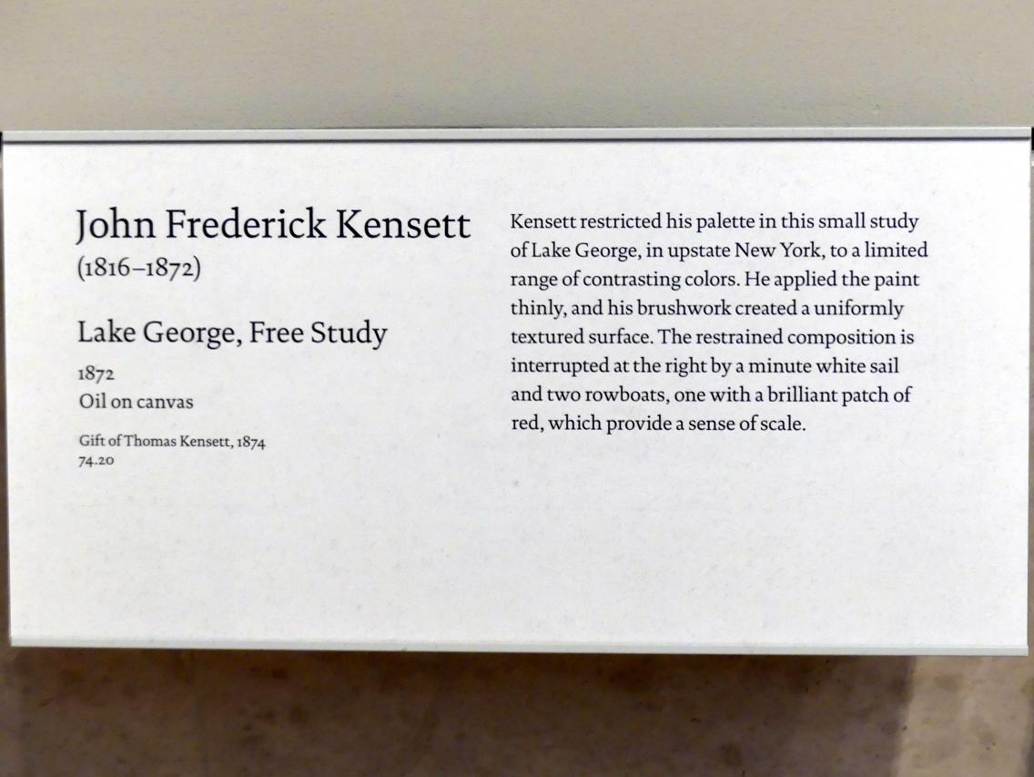 John Frederick Kensett (1852–1872), Lake George, Ölskizze, New York, Metropolitan Museum of Art (Met), Saal 761, 1872, Bild 2/2