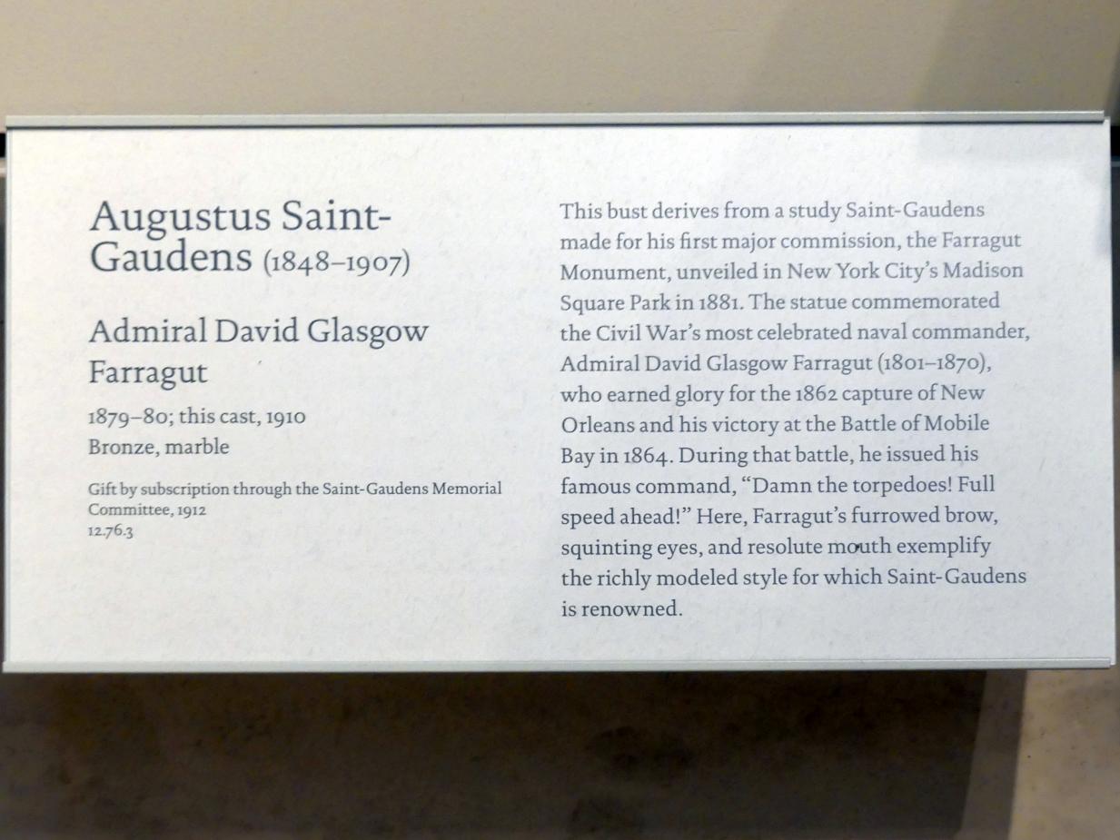 Augustus Saint-Gaudens (1872–1905), Admiral David Glasgow Farragut, New York, Metropolitan Museum of Art (Met), Saal 762, 1879–1880, Bild 2/2