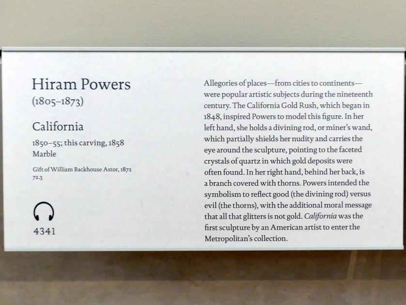 Hiram Powers (1834–1852), Kalifornien, New York, Metropolitan Museum of Art (Met), Saal 760, 1850–1855, Bild 6/6