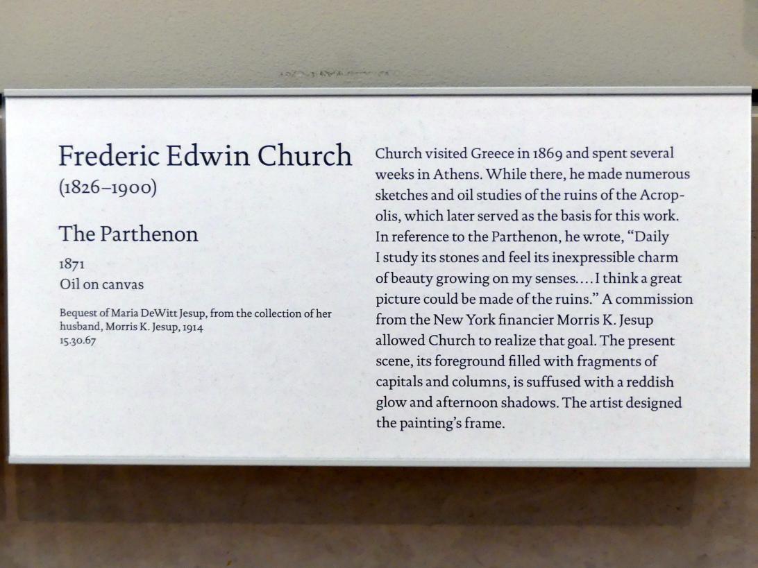 Frederic Edwin Church (1850–1877), Der Parthenon, New York, Metropolitan Museum of Art (Met), Saal 760, 1871, Bild 2/2