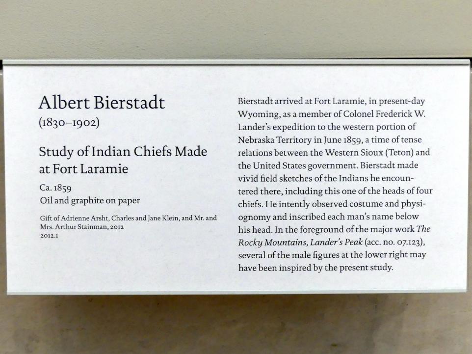 Albert Bierstadt (1859–1883), Studien von Indianerhäuptlingen in Fort Laramie, New York, Metropolitan Museum of Art (Met), Saal 760, um 1859, Bild 2/2