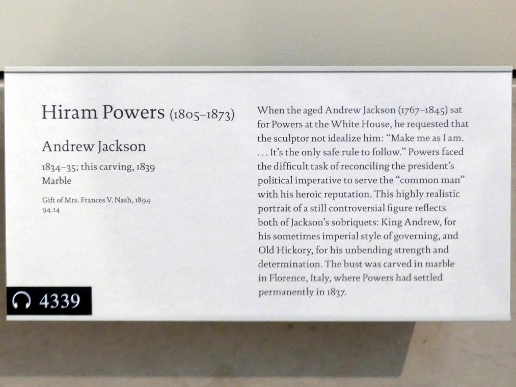 Hiram Powers (1834–1852), Andrew Jackson, New York, Metropolitan Museum of Art (Met), Saal 760, 1834–1835, Bild 3/3
