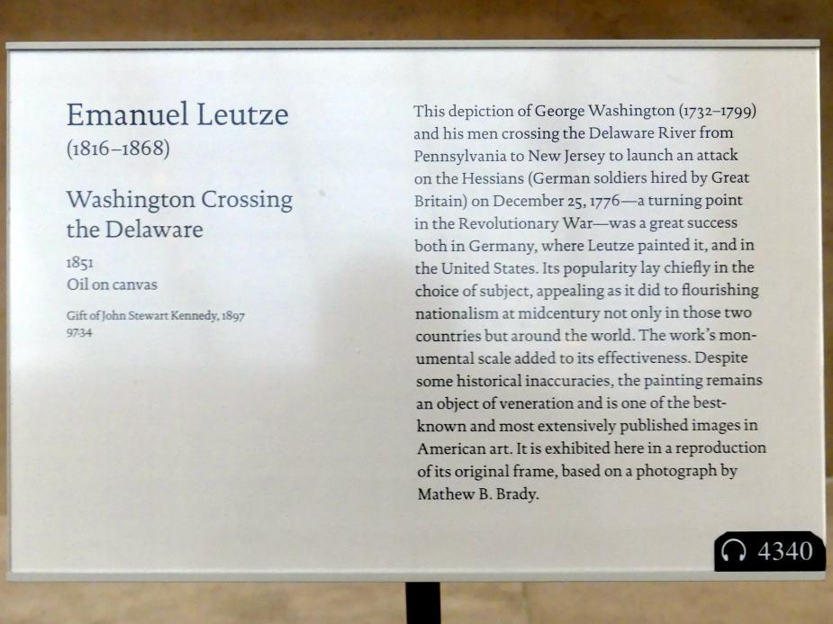Emanuel Leutze (1851), Washington überquert den Delaware, New York, Metropolitan Museum of Art (Met), Saal 760, 1851, Bild 2/2