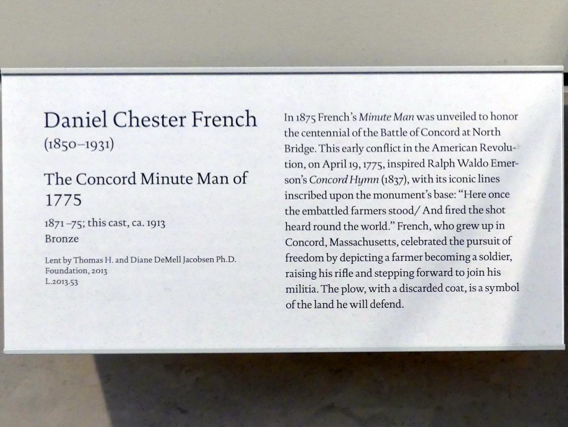 Daniel Chester French (1873–1913), Der Concord Minuteman von 1775, New York, Metropolitan Museum of Art (Met), Saal 763, 1871–1875, Bild 4/4