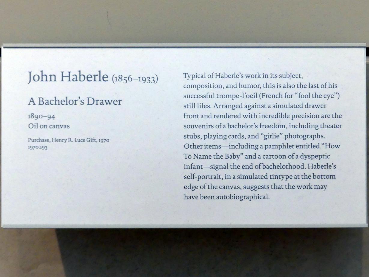 John Haberle (1892), Die Schublade des Junggesellen - A Bachelor's Drawer, New York, Metropolitan Museum of Art (Met), Saal 763, 1890–1894, Bild 2/2