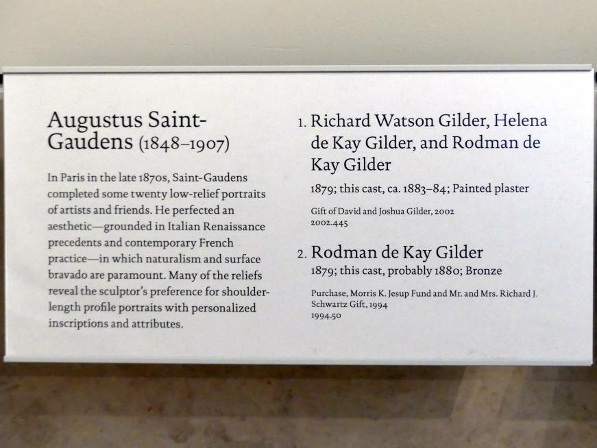 Augustus Saint-Gaudens (1872–1905), Richard Watson Gilder, Helena de Kay Gilder und Rodman de Kay Gilder, New York, Metropolitan Museum of Art (Met), Saal 764, 1879, Bild 2/2