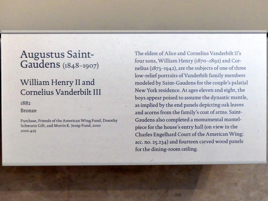 Augustus Saint-Gaudens (1872–1905), William Henry II und Cornelius Vanderbilt II, New York, Metropolitan Museum of Art (Met), Saal 764, 1882, Bild 2/2