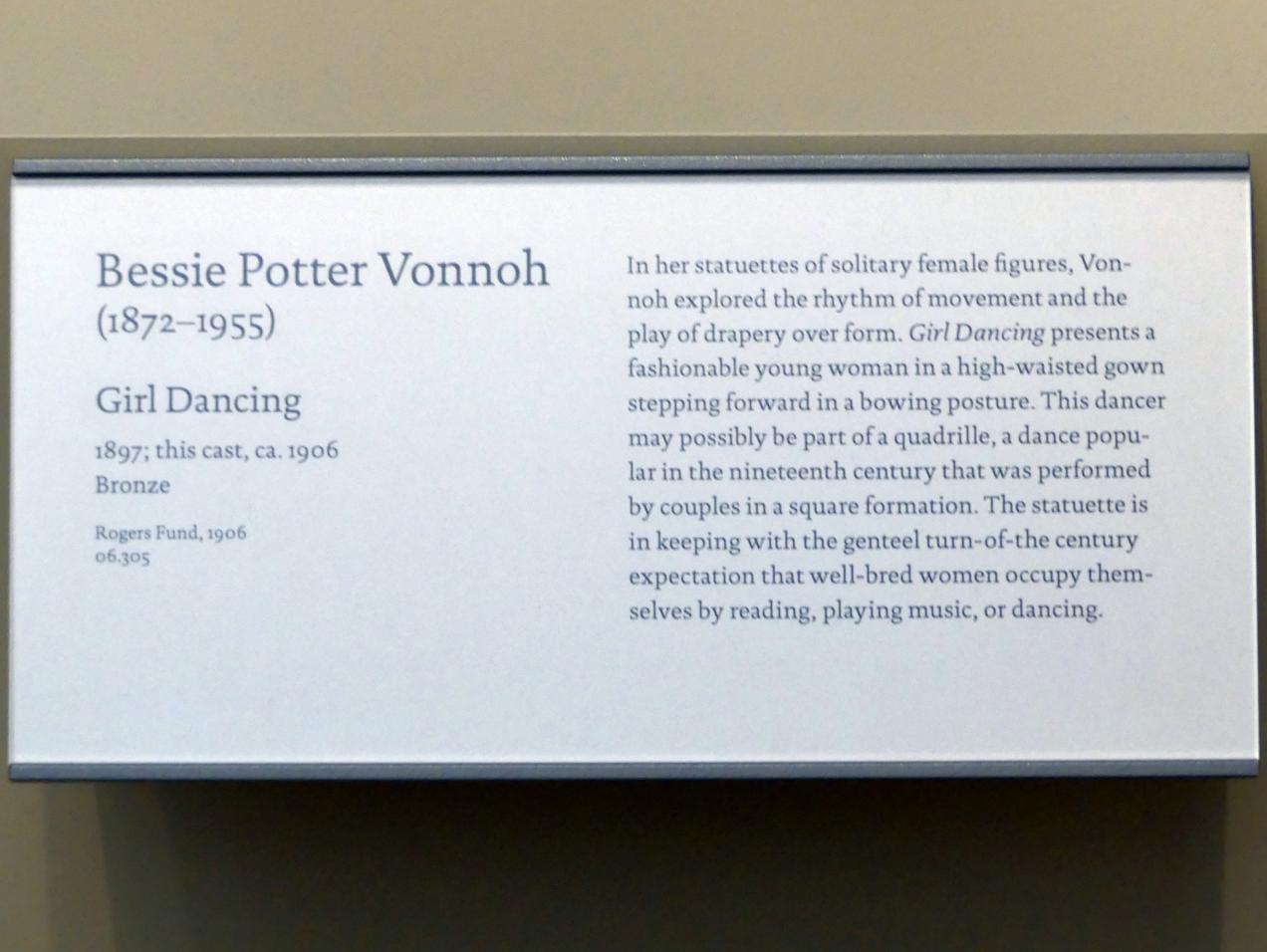 Bessie Potter Vonnoh (1897–1902), Tanzende Frau, New York, Metropolitan Museum of Art (Met), Saal 768, 1897, Bild 4/4