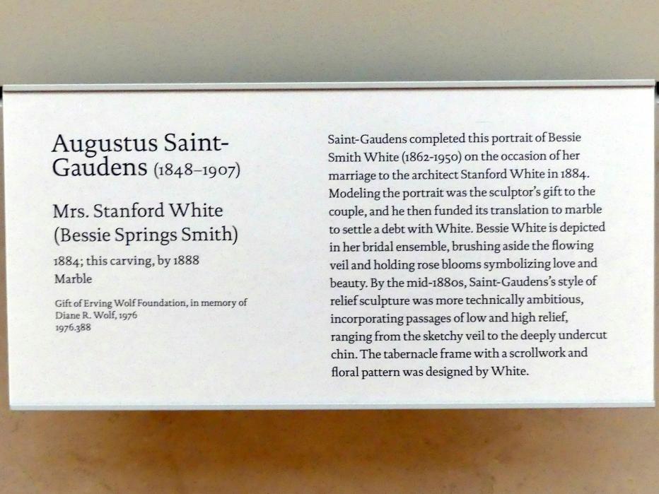 Augustus Saint-Gaudens (1872–1905), Frau Stanford White (Bessie Springs Smith), New York, Metropolitan Museum of Art (Met), Saal 768, 1884, Bild 2/2