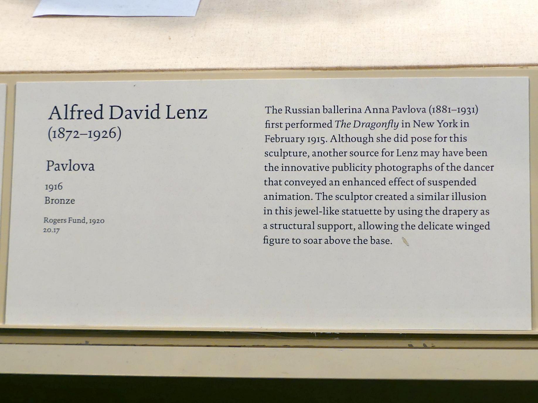 Alfred David Lenz (1916), Pavlova, New York, Metropolitan Museum of Art (Met), Saal 768, 1916, Bild 1/2