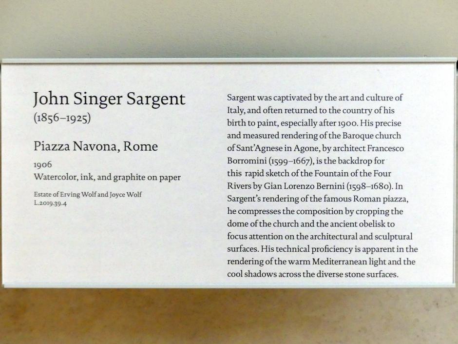 John Singer Sargent (1875–1920), Piazza Navona in Rom, New York, Metropolitan Museum of Art (Met), Saal 770, 1906, Bild 2/2