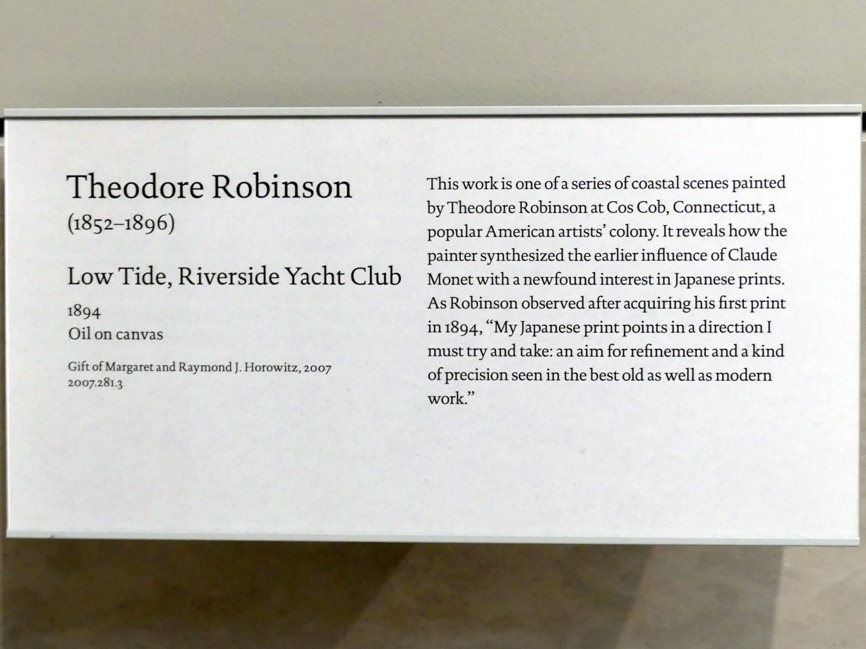 Theodore Robinson (1889–1894), Ebbe, Riverside Yacht Club, New York, Metropolitan Museum of Art (Met), Saal 770, 1894, Bild 2/2