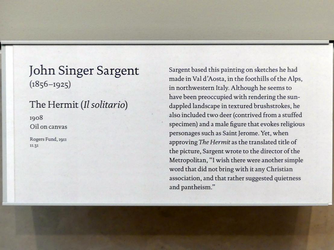 John Singer Sargent (1875–1920), Der Einsiedler (Il solitario), New York, Metropolitan Museum of Art (Met), Saal 770, 1908, Bild 2/2