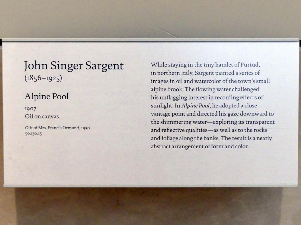 John Singer Sargent (1875–1920), Alpiner Pool, New York, Metropolitan Museum of Art (Met), Saal 770, 1907, Bild 2/2