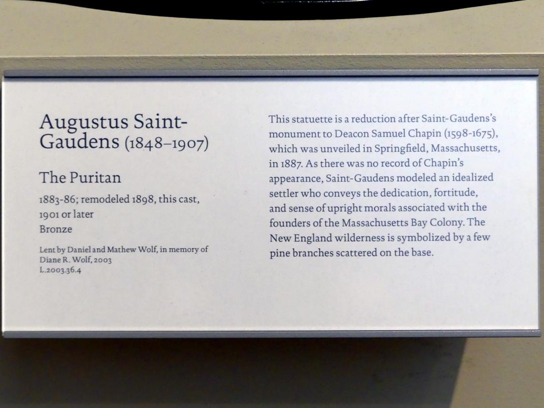 Augustus Saint-Gaudens (1872–1905), Der Puritaner, New York, Metropolitan Museum of Art (Met), Saal 767, 1883–1886, Bild 4/4
