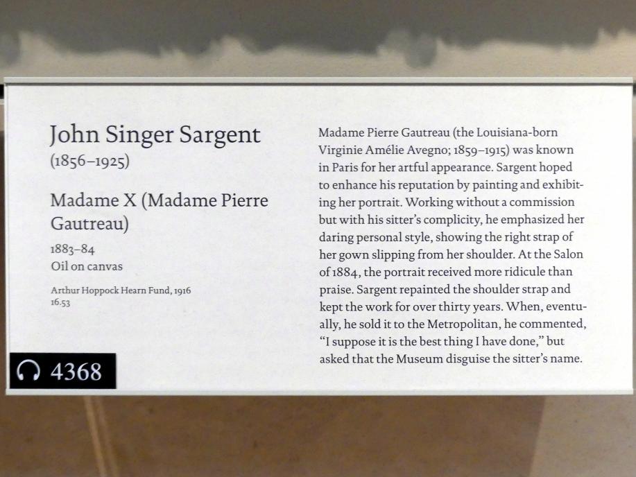 John Singer Sargent (1875–1920), Madame X (Madame Pierre Gautreau), New York, Metropolitan Museum of Art (Met), Saal 771, 1883–1884, Bild 2/3