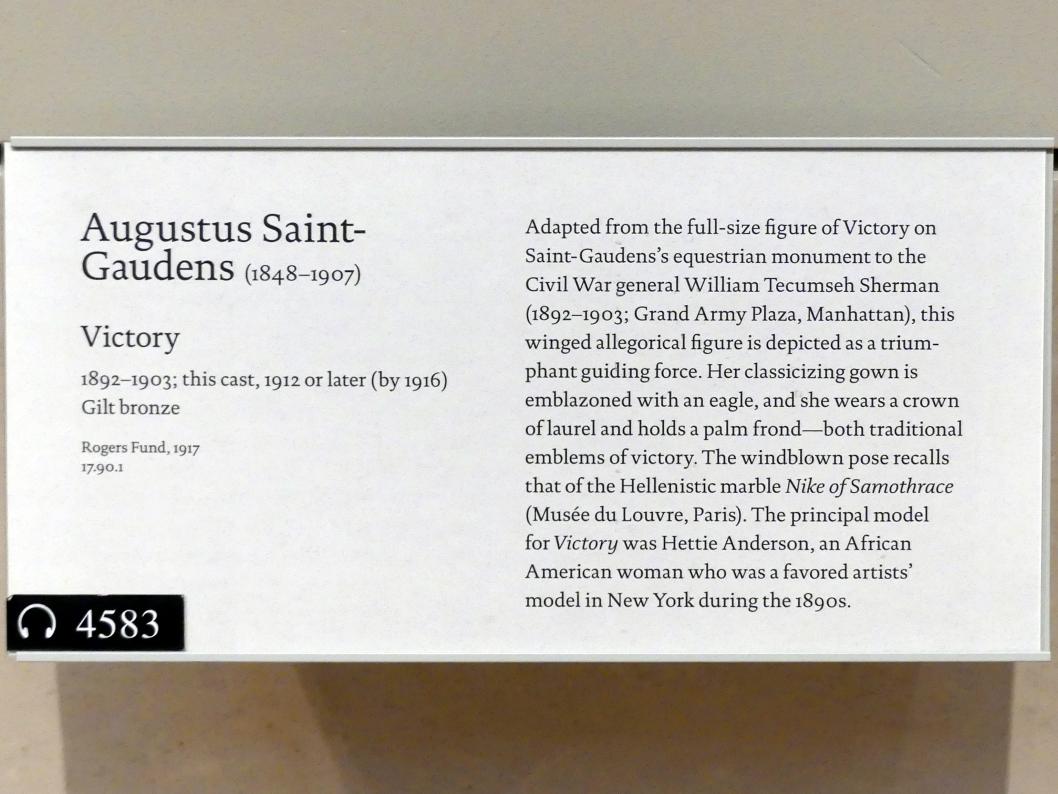 Augustus Saint-Gaudens (1872–1905), Sieg, New York, Metropolitan Museum of Art (Met), Saal 771, 1892–1903, Bild 5/5