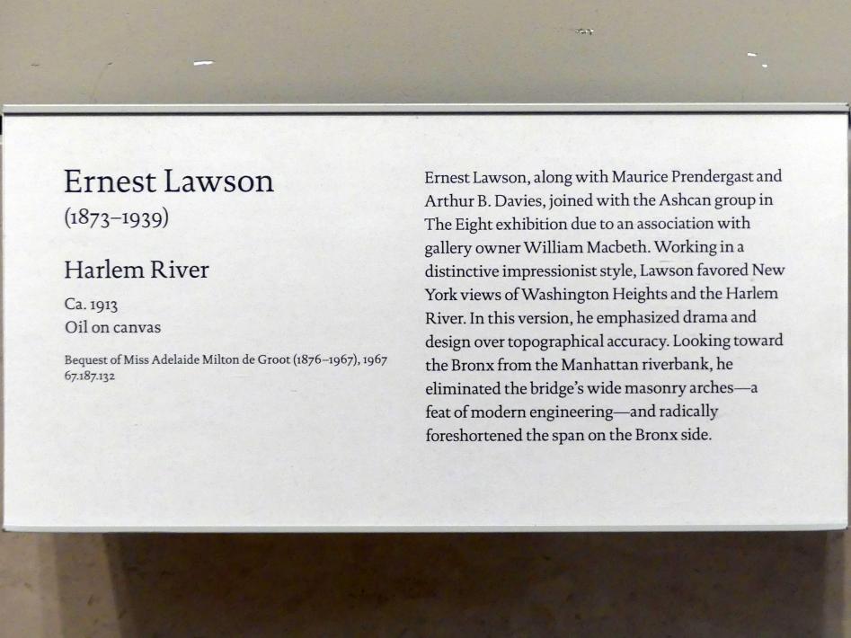 Ernest Lawson (1893–1913), Harlem River, New York, Metropolitan Museum of Art (Met), Saal 772, um 1913, Bild 2/2