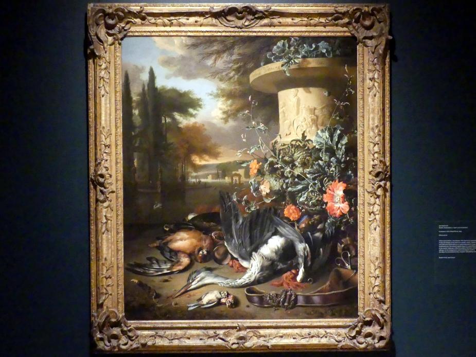Jan Weenix (1661–1713), Wild-Stillleben mit einem toten Reiher, New York, Metropolitan Museum of Art (Met), Saal 965, 1695, Bild 1/2