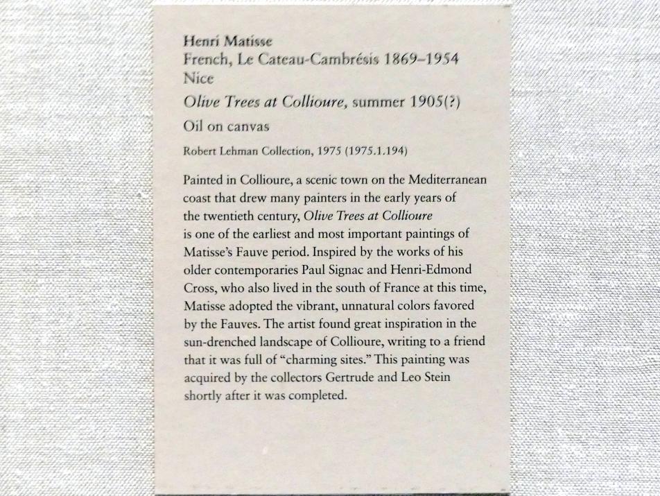 Henri Matisse (1898–1953), Olivenbäume bei Collioure, New York, Metropolitan Museum of Art (Met), Saal 962, 1905, Bild 2/2