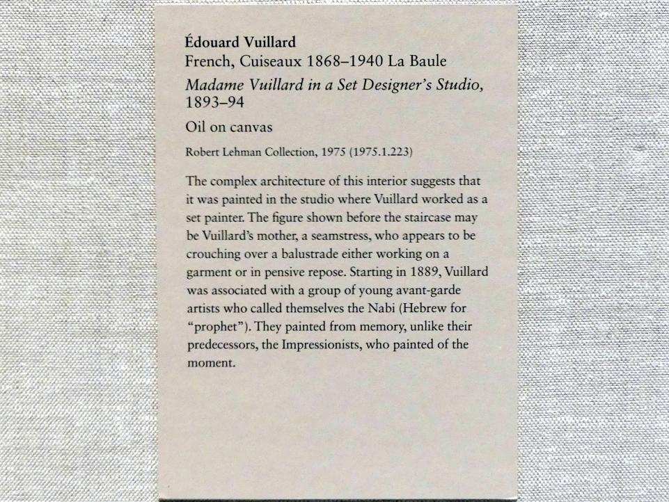 Édouard Vuillard (1889–1939), Frau Vuillard im Studio eines Bühnenbildners, New York, Metropolitan Museum of Art (Met), Saal 962, 1893–1894, Bild 2/2
