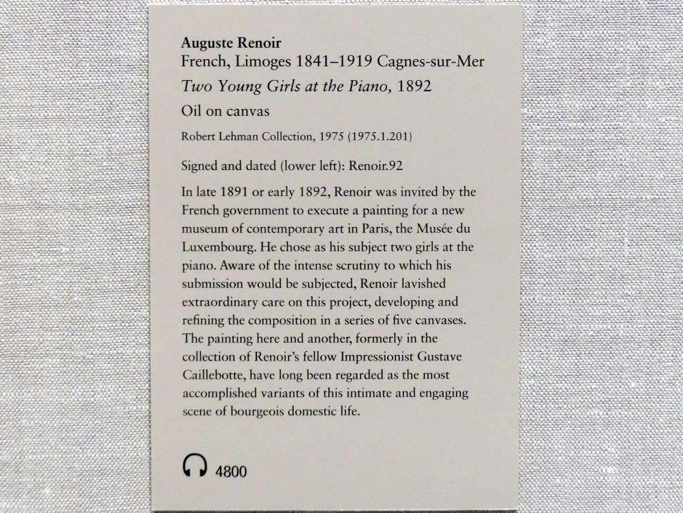 Auguste Renoir (Pierre-Auguste Renoir) (1866–1918), Zwei junge Mädchen am Klavier, New York, Metropolitan Museum of Art (Met), Saal 961, 1892, Bild 2/2