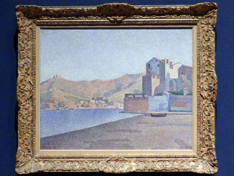 Paul Signac (1883–1933), Der Stadtstrand, Collioure, Opus 165 (Collioure. La Plage de la Ville. Opus 165), New York, Metropolitan Museum of Art (Met), Saal 955, 1887, Bild 1/2