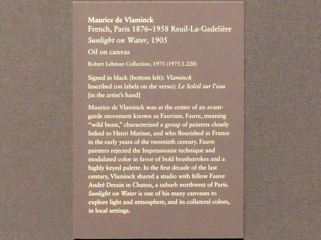 Maurice de Vlaminck (1905–1930), Sonnenlicht auf dem Wasser, New York, Metropolitan Museum of Art (Met), Saal 955, 1905, Bild 2/2
