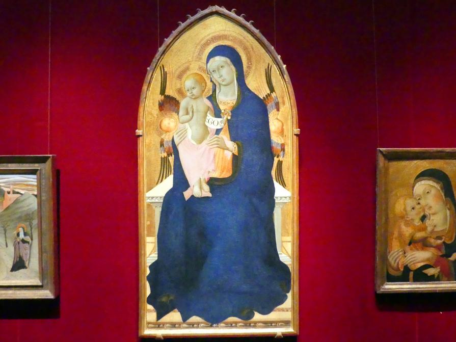 Meister der Osservanza (Sano di Pietro?) (1432–1440), Thronende Maria mit Kind und zwei Cherubim, New York, Metropolitan Museum of Art (Met), Saal 956, um 1440