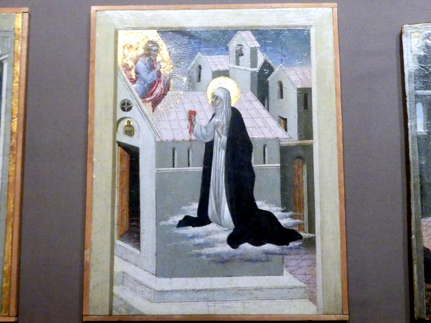 Giovanni di Paolo (1435–1475), Die Heilige Katharina von Siena tauscht ihr Herz mit Christus, New York, Metropolitan Museum of Art (Met), Saal 956, Undatiert