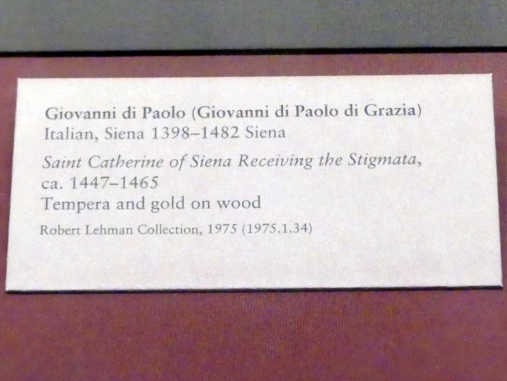 Giovanni di Paolo (1435–1475), Die Heilige Katharina von Siena empfängt die Stigmata, New York, Metropolitan Museum of Art (Met), Saal 956, um 1447–1465, Bild 2/2