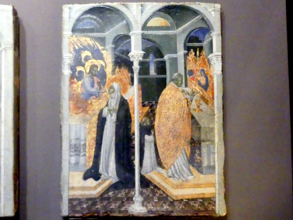 Giovanni di Paolo (1435–1475), Die wundersame Kommunion der Heiligen Katharina von Siena, New York, Metropolitan Museum of Art (Met), Saal 956, Undatiert, Bild 1/2