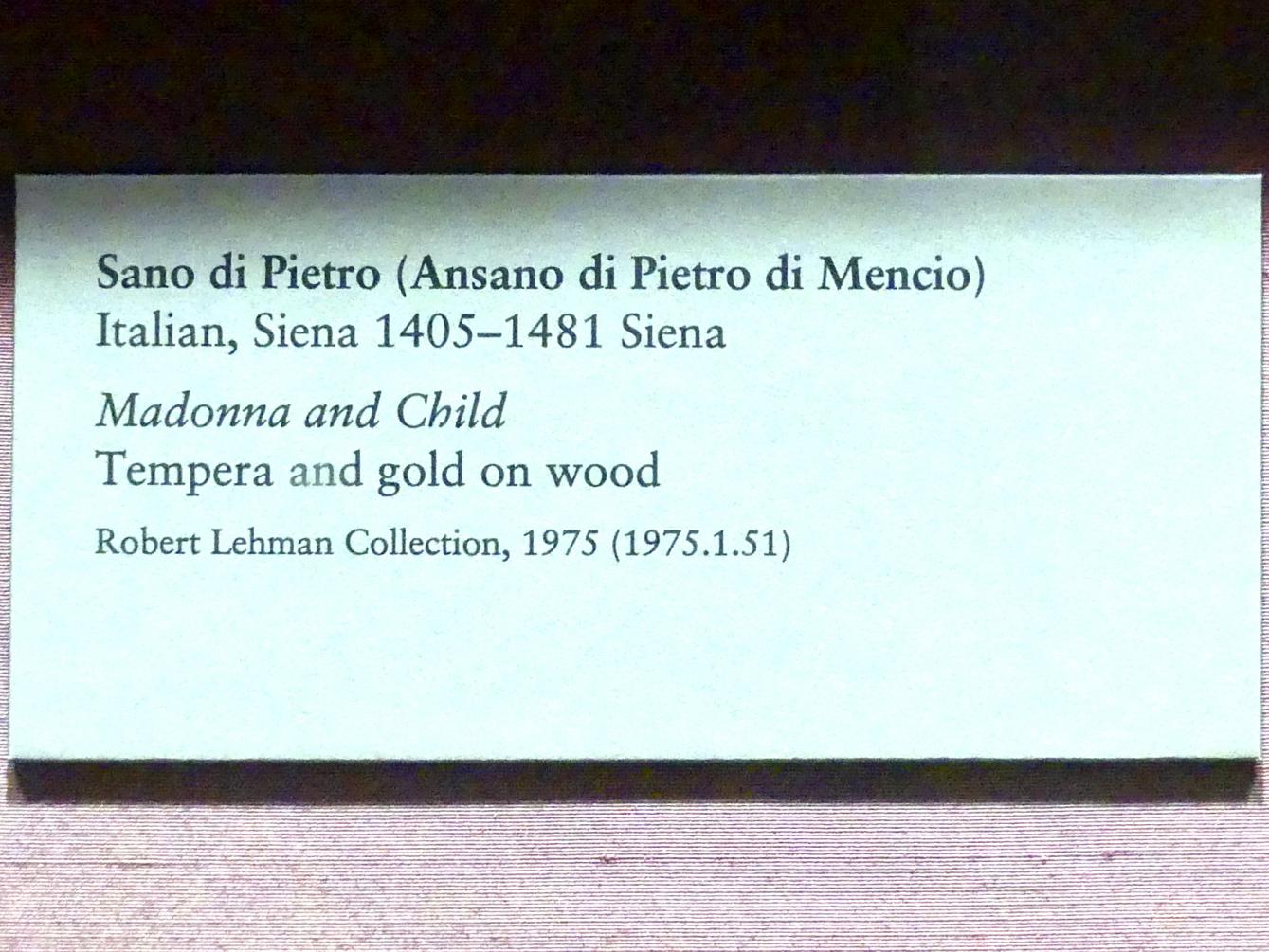 Sano di Pietro (1437–1467), Maria mit Kind, New York, Metropolitan Museum of Art (Met), Saal 956, Undatiert, Bild 2/2