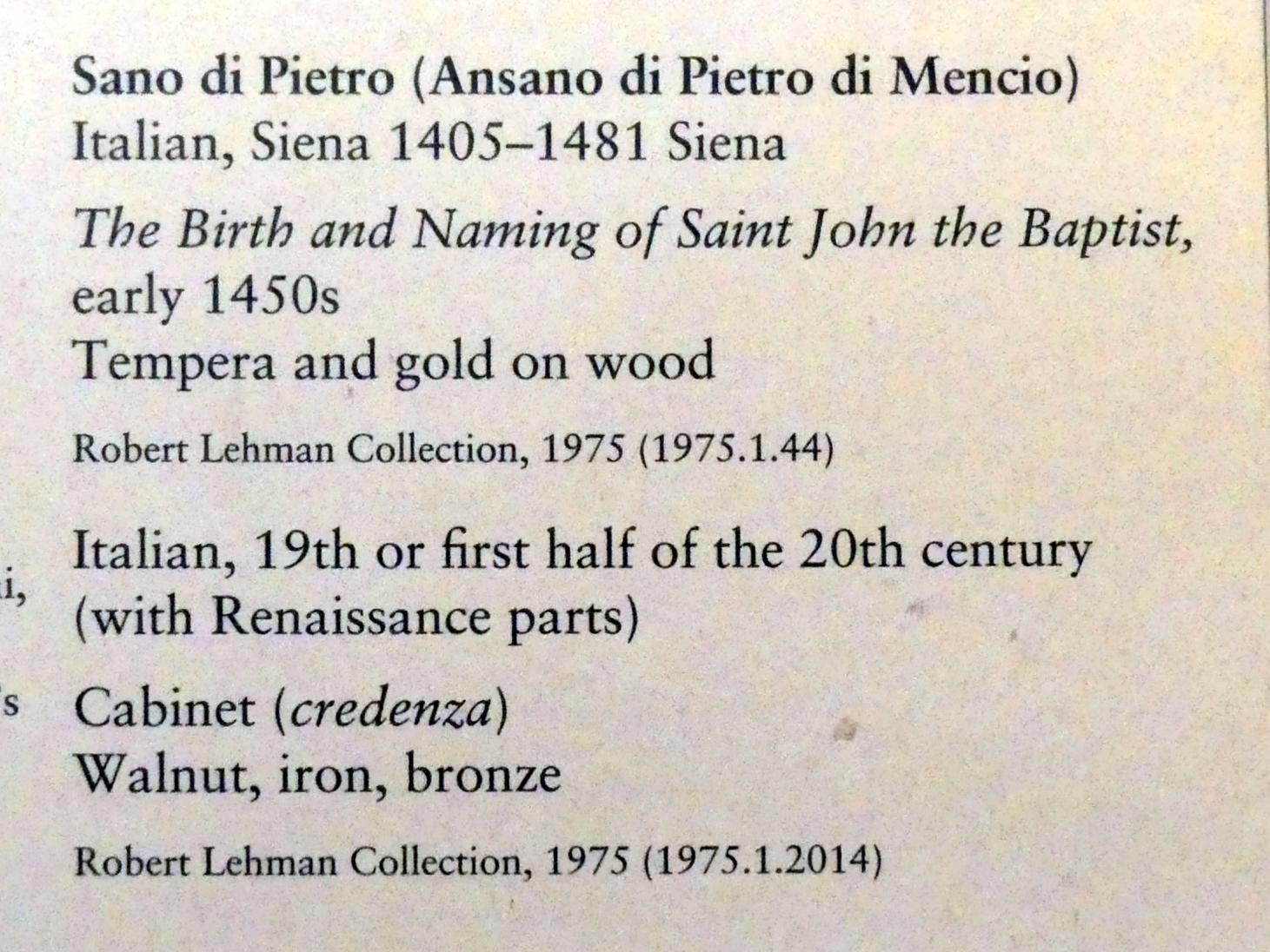 Sano di Pietro (1437–1481), Die Geburt und Namensgebung des Heiligen Johannes des Täufers, New York, Metropolitan Museum of Art (Met), Saal 956, um 1450–1453, Bild 2/2