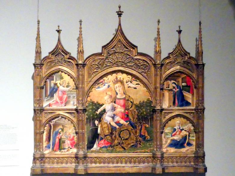 Bartolomeo Vivarini (1452–1465), Madonna der Demut, Verkündigung, Geburt und Pietà, New York, Metropolitan Museum of Art (Met), Saal 954, um 1465, Bild 1/2