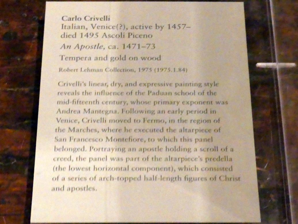 Carlo Crivelli (1472–1492), Ein Apostel, New York, Metropolitan Museum of Art (Met), Saal 954, um 1471–1473, Bild 2/2