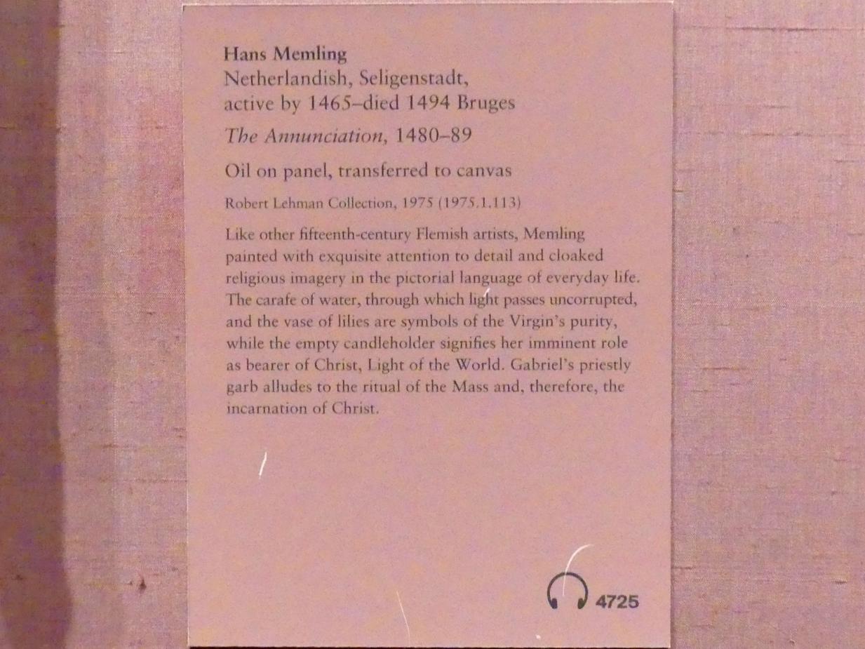 Hans Memling (1467–1491), Verkündigung, New York, Metropolitan Museum of Art (Met), Saal 953, 1480–1489, Bild 2/2
