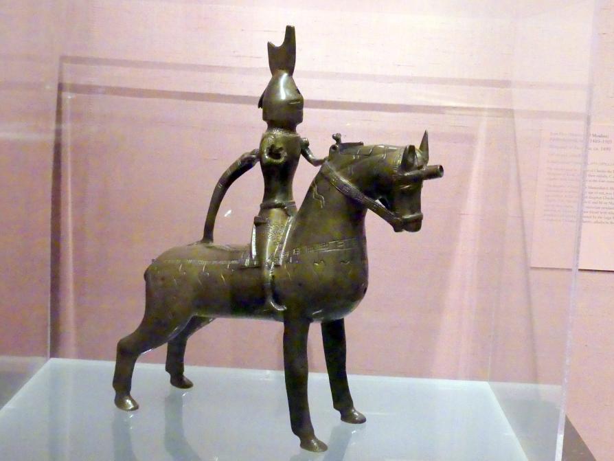 Aquamanile in Form eines Ritters zu Pferd, New York, Metropolitan Museum of Art (Met), Saal 953, um 1350, Bild 1/4