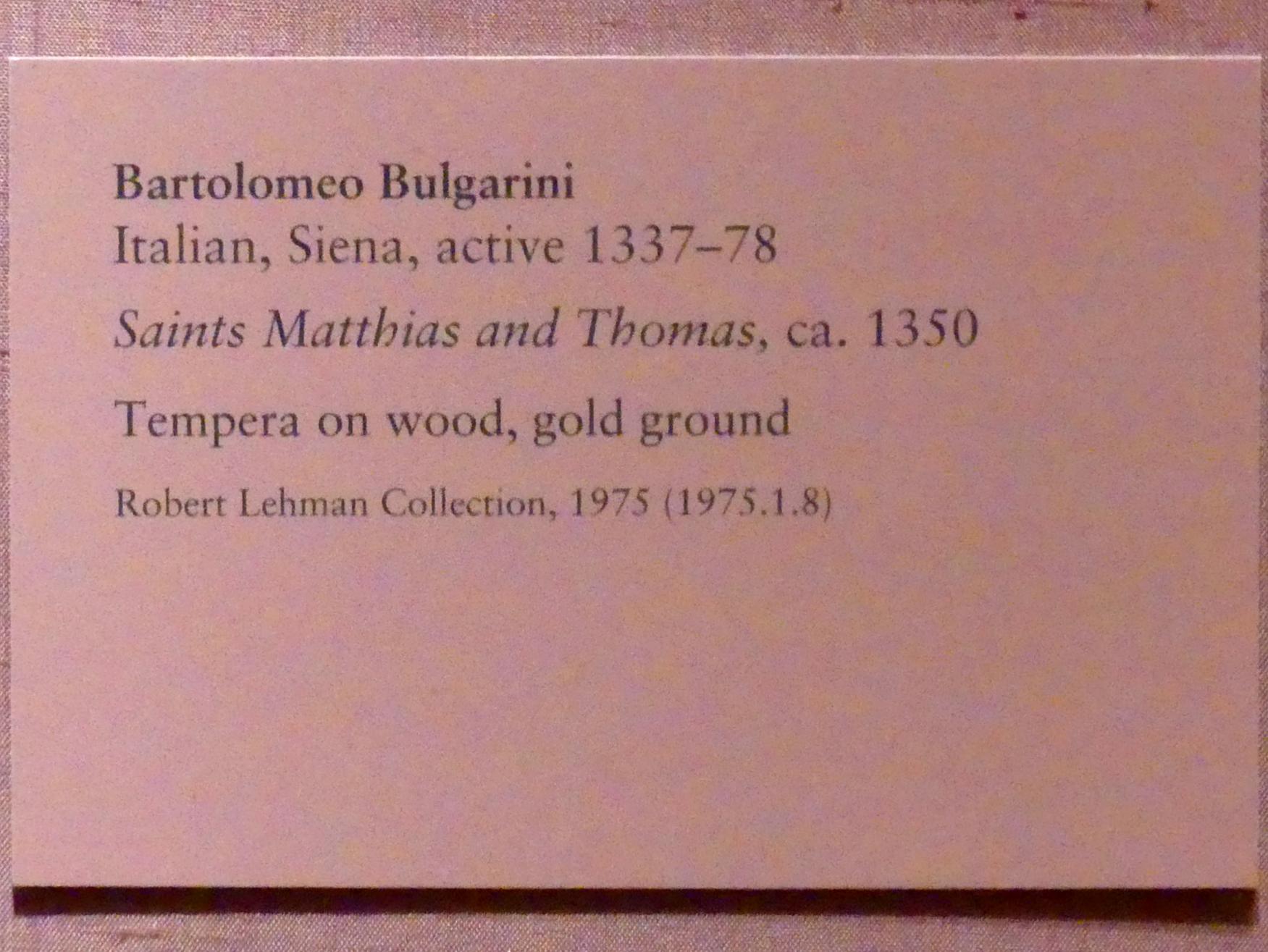 Bartolomeo Bulgarini (1342–1370), Die Apostel Matthias und Thomas, New York, Metropolitan Museum of Art (Met), Saal 952, um 1350, Bild 2/2